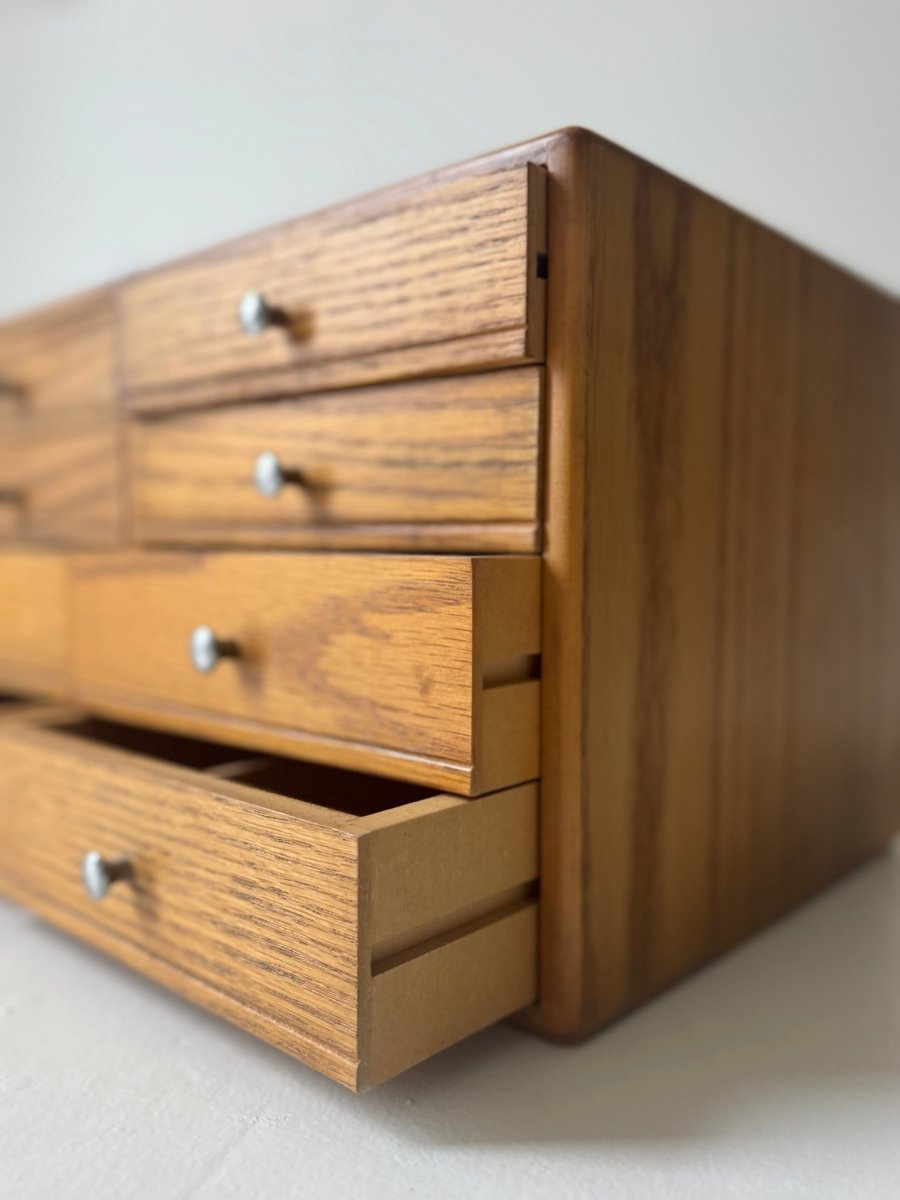 Vintage Oak Wood Trinket Organizer - Diamonds & Rust