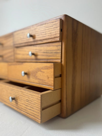 Vintage Oak Wood Trinket Organizer - Diamonds & Rust