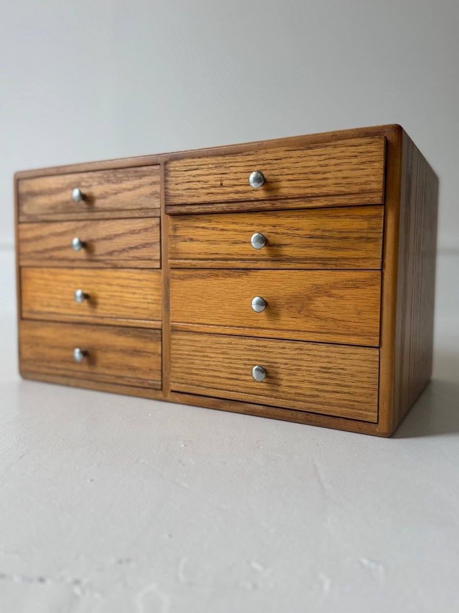 Vintage Oak Wood Trinket Organizer - Diamonds & Rust