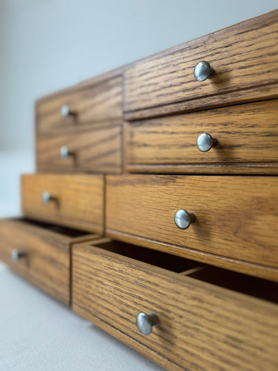 Vintage Oak Wood Trinket Organizer - Diamonds & Rust