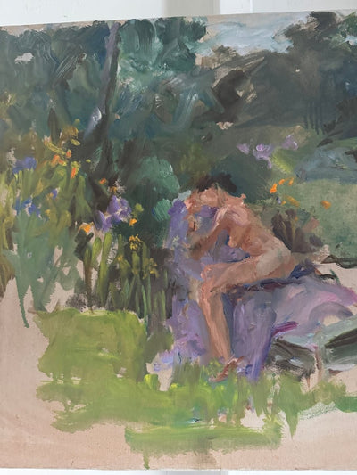 Vintage Painting: Landscape+ Woman - Diamonds & Rust