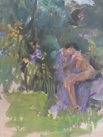 Vintage Painting: Landscape+ Woman - Diamonds & Rust