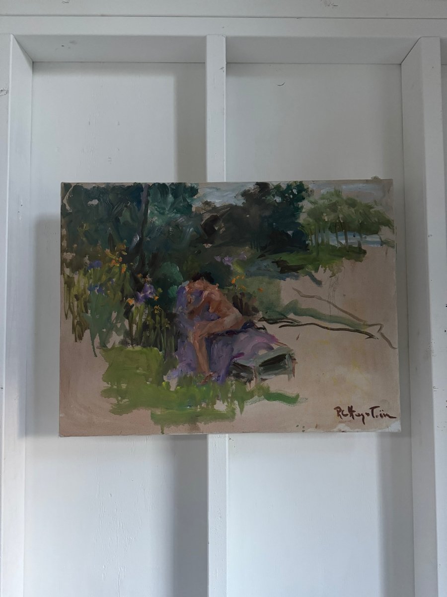 Vintage Painting: Landscape+ Woman - Diamonds & Rust