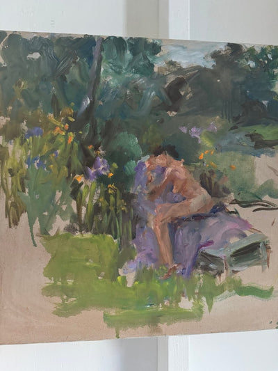 Vintage Painting: Landscape+ Woman - Diamonds & Rust