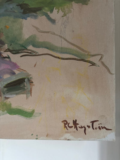 Vintage Painting: Landscape+ Woman - Diamonds & Rust