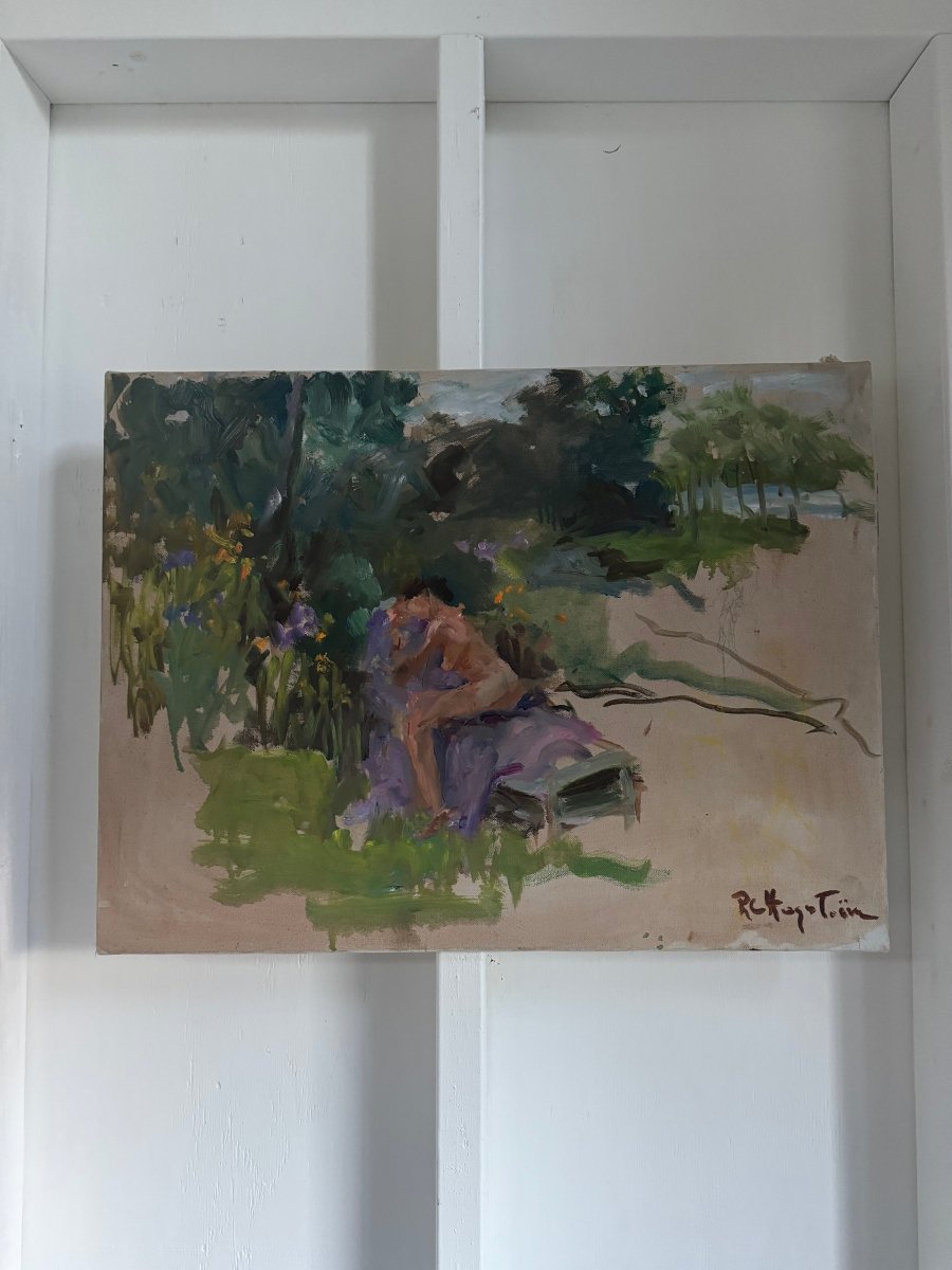 Vintage Painting: Landscape+ Woman - Diamonds & Rust