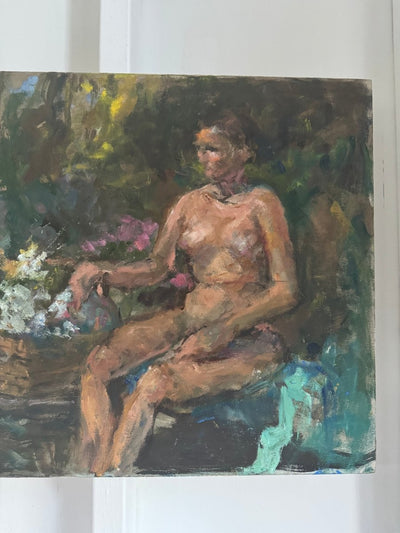 Vintage Painting: Woman + Flowers - Diamonds & Rust