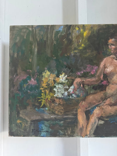 Vintage Painting: Woman + Flowers - Diamonds & Rust