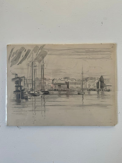 Vintage Pencil Drawing of a Coastal Town - Diamonds & Rust