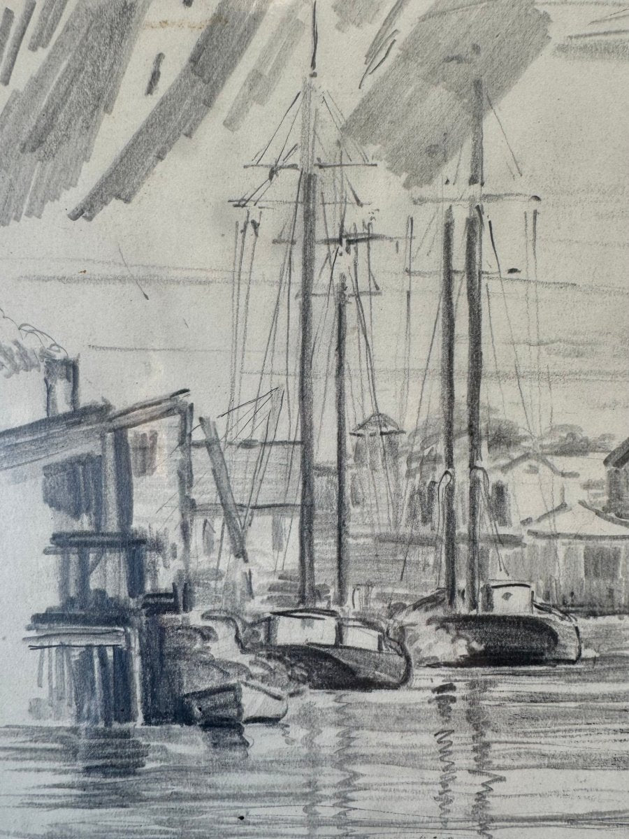 Vintage Pencil Drawing of a Coastal Town - Diamonds & Rust