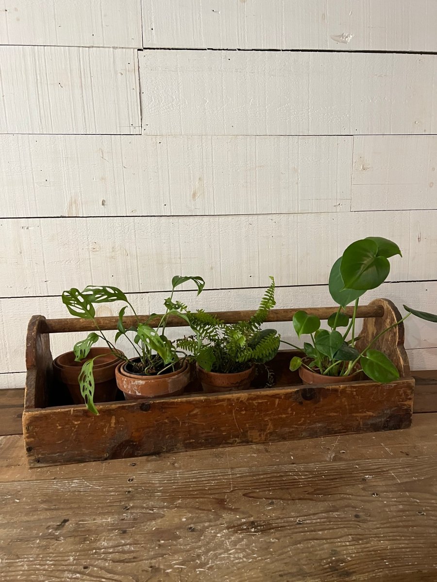 Vintage Pumpkin Pine Wood Tool Caddy - Diamonds & Rust