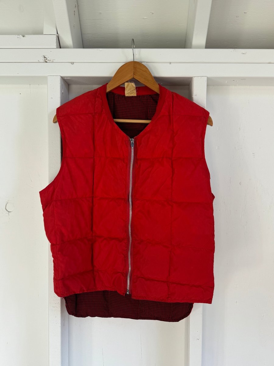 Vintage Quilted Down Vest - Red - Diamonds & Rust