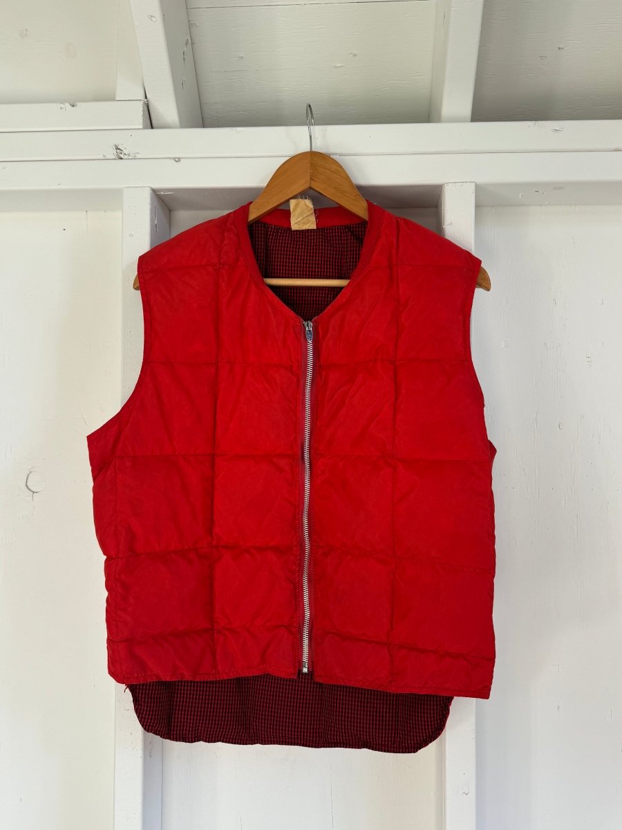Vintage Quilted Down Vest - Red - Diamonds & Rust