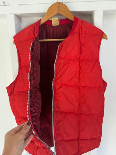 Vintage Quilted Down Vest - Red - Diamonds & Rust