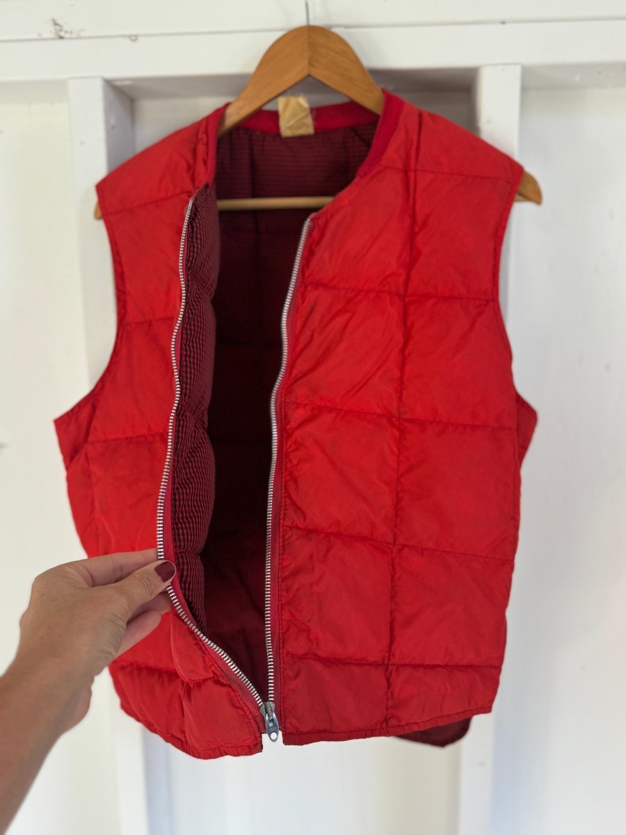 Vintage Quilted Down Vest - Red - Diamonds & Rust