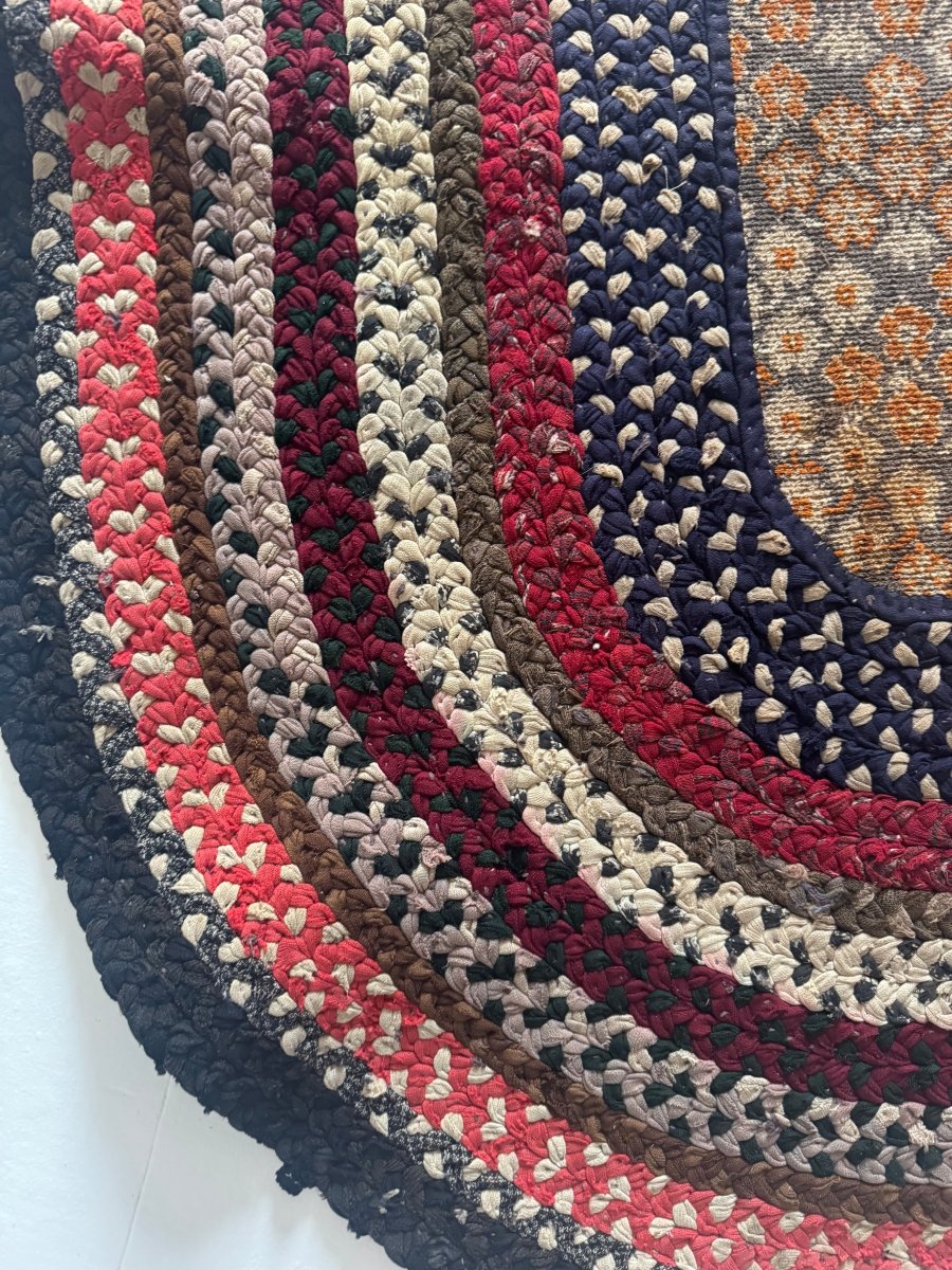 Vintage Rag Rug - Orange Center - Diamonds & Rust