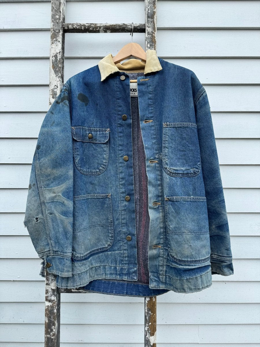 Vintage Roebucks Blanket Lined Denim Chore Coat - Diamonds & Rust