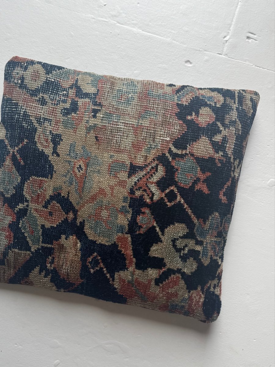 Vintage Rug Pillow - Navy Field - Diamonds & Rust