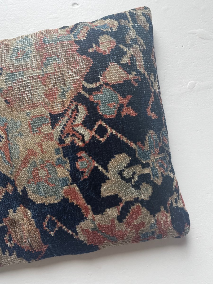 Vintage Rug Pillow - Navy Field - Diamonds & Rust