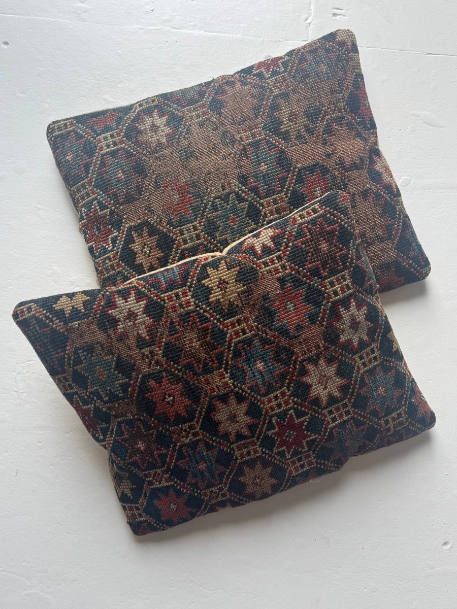 Vintage Rug Pillow - Star Pattern - Diamonds & Rust