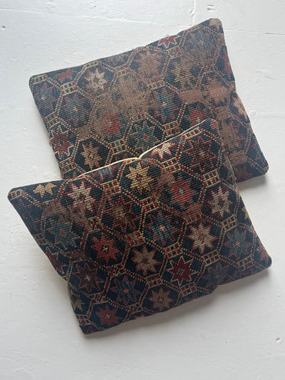 Vintage Rug Pillow - Star Pattern - Diamonds & Rust