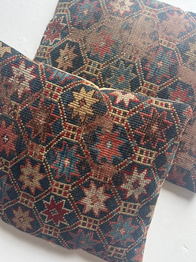 Vintage Rug Pillow - Star Pattern - Diamonds & Rust