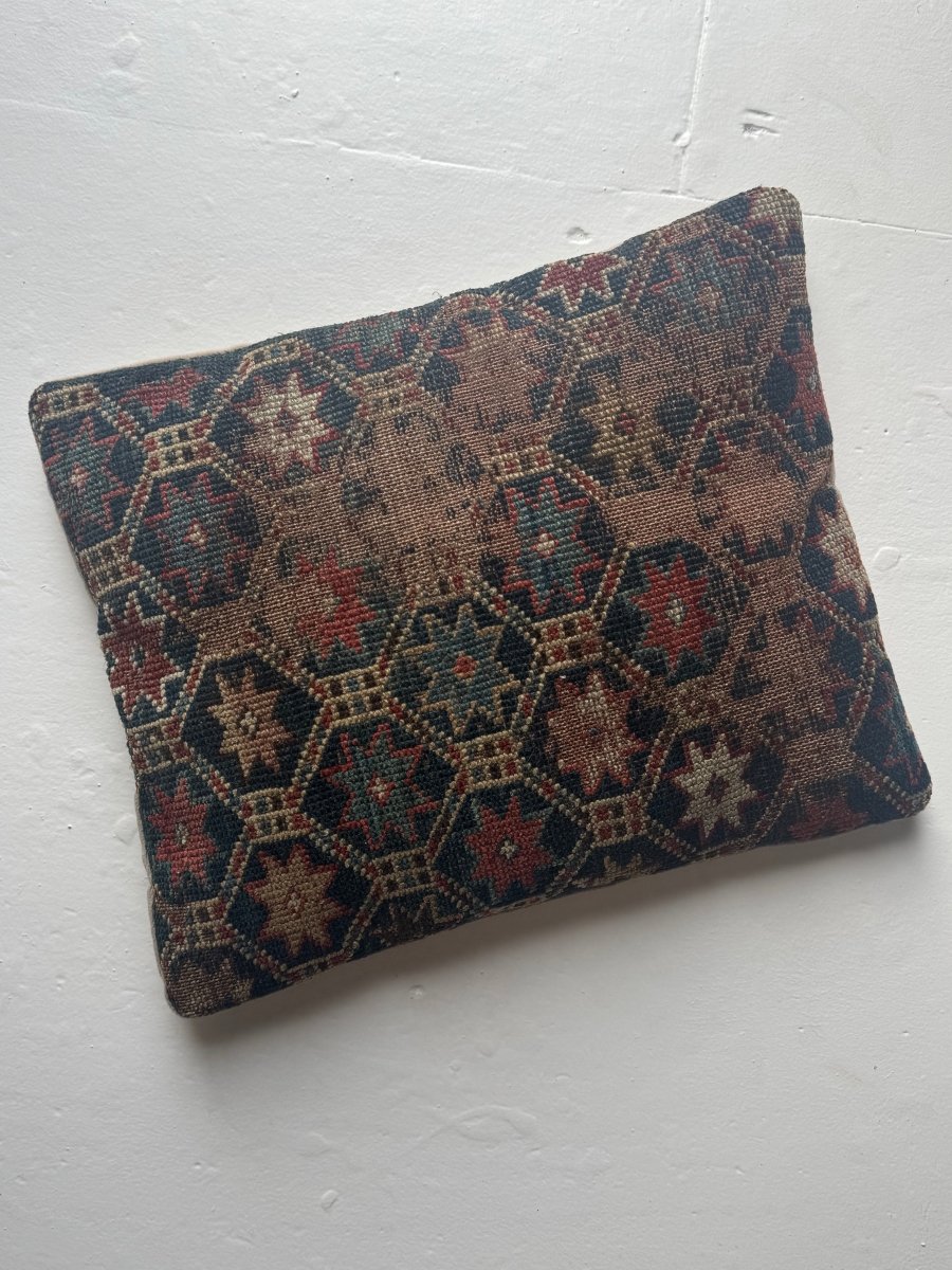 Vintage Rug Pillow - Star Pattern - Diamonds & Rust