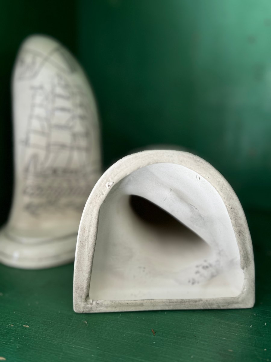 Vintage Scrimshaw Style Ceramic Tooth - Diamonds & Rust