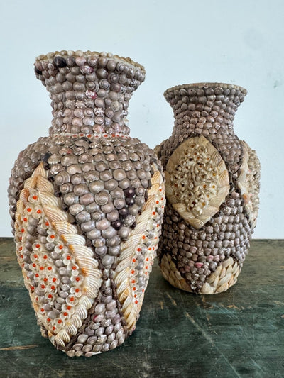Vintage Shell Encrusted Vase - Diamonds & Rust