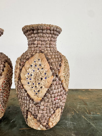 Vintage Shell Encrusted Vase - Diamonds & Rust