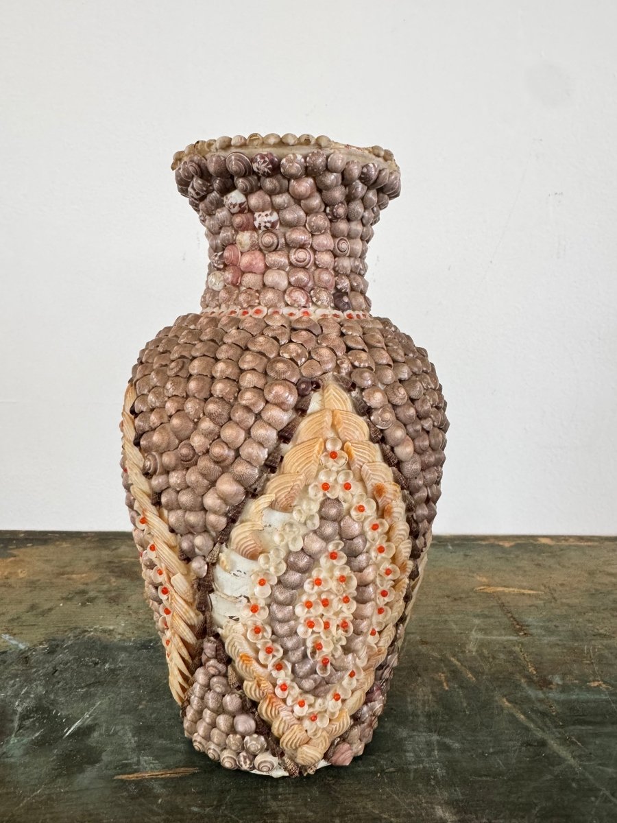 Vintage Shell Encrusted Vase - Diamonds & Rust