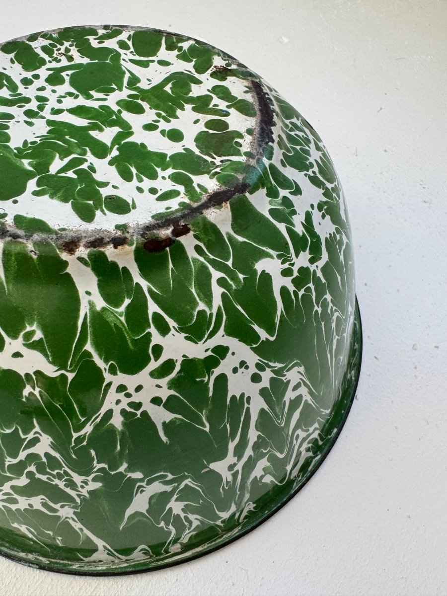 Vintage Splatter Enamelware Bowl - Green - Diamonds & Rust