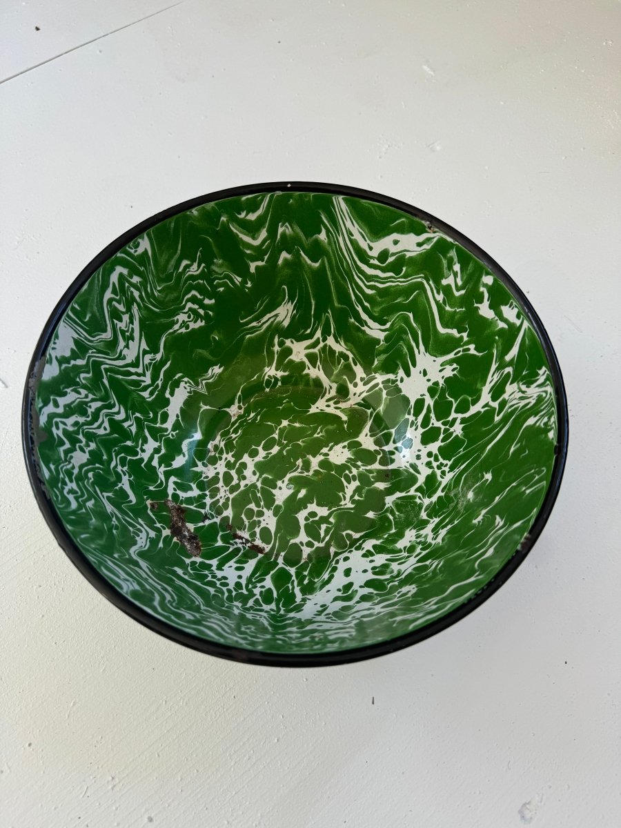 Vintage Splatter Enamelware Bowl - Green - Diamonds & Rust