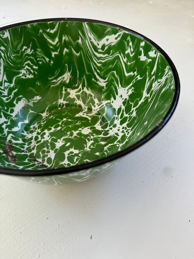 Vintage Splatter Enamelware Bowl - Green - Diamonds & Rust