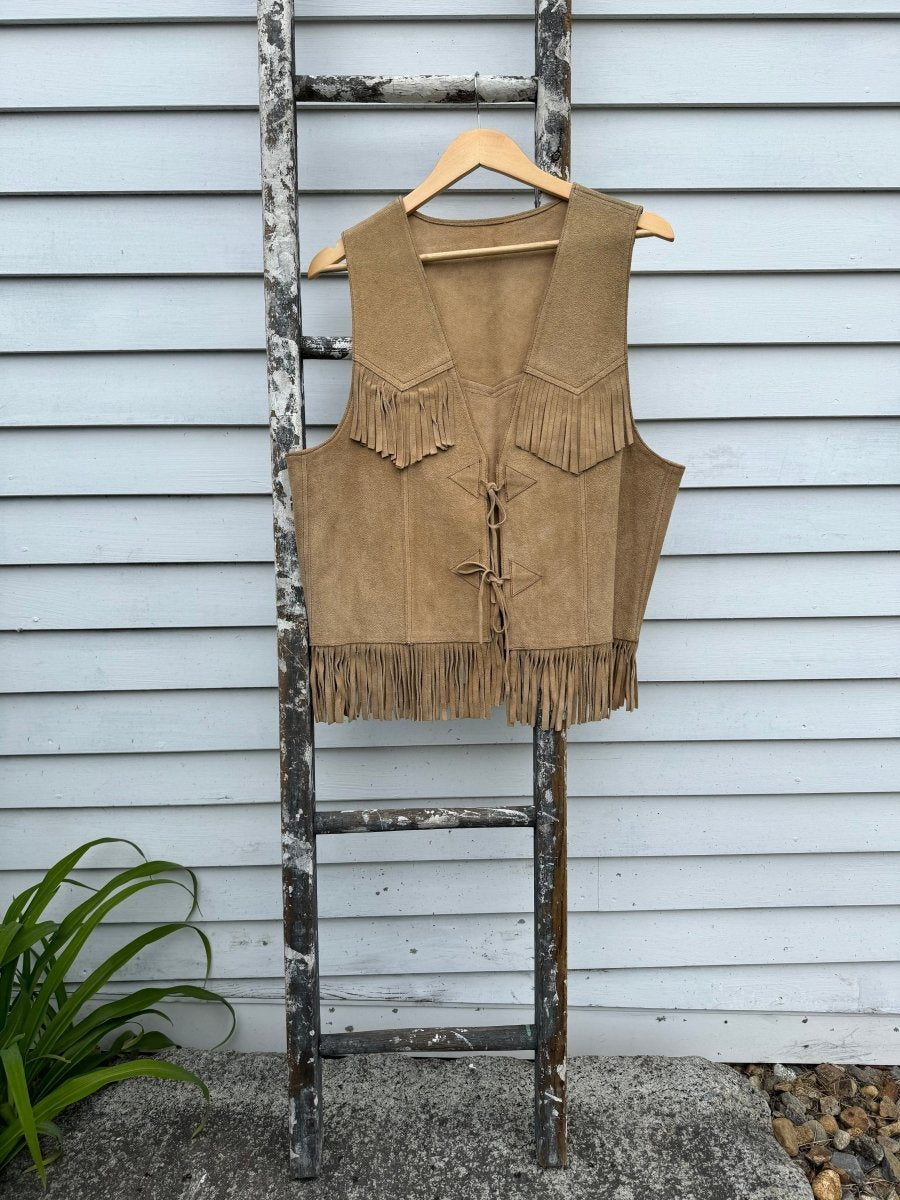 Vintage Suede Vest w/ Fringe - Diamonds & Rust