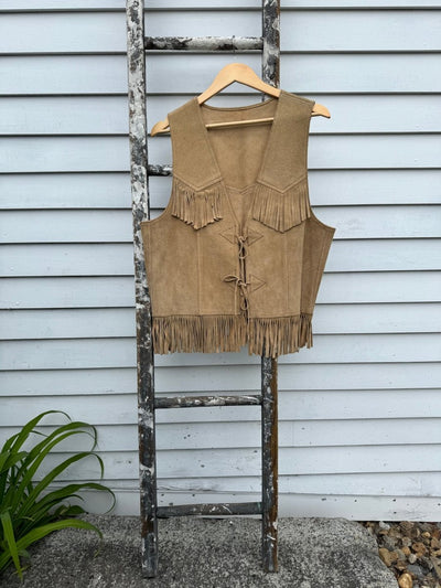 Vintage Suede Vest w/ Fringe - Diamonds & Rust