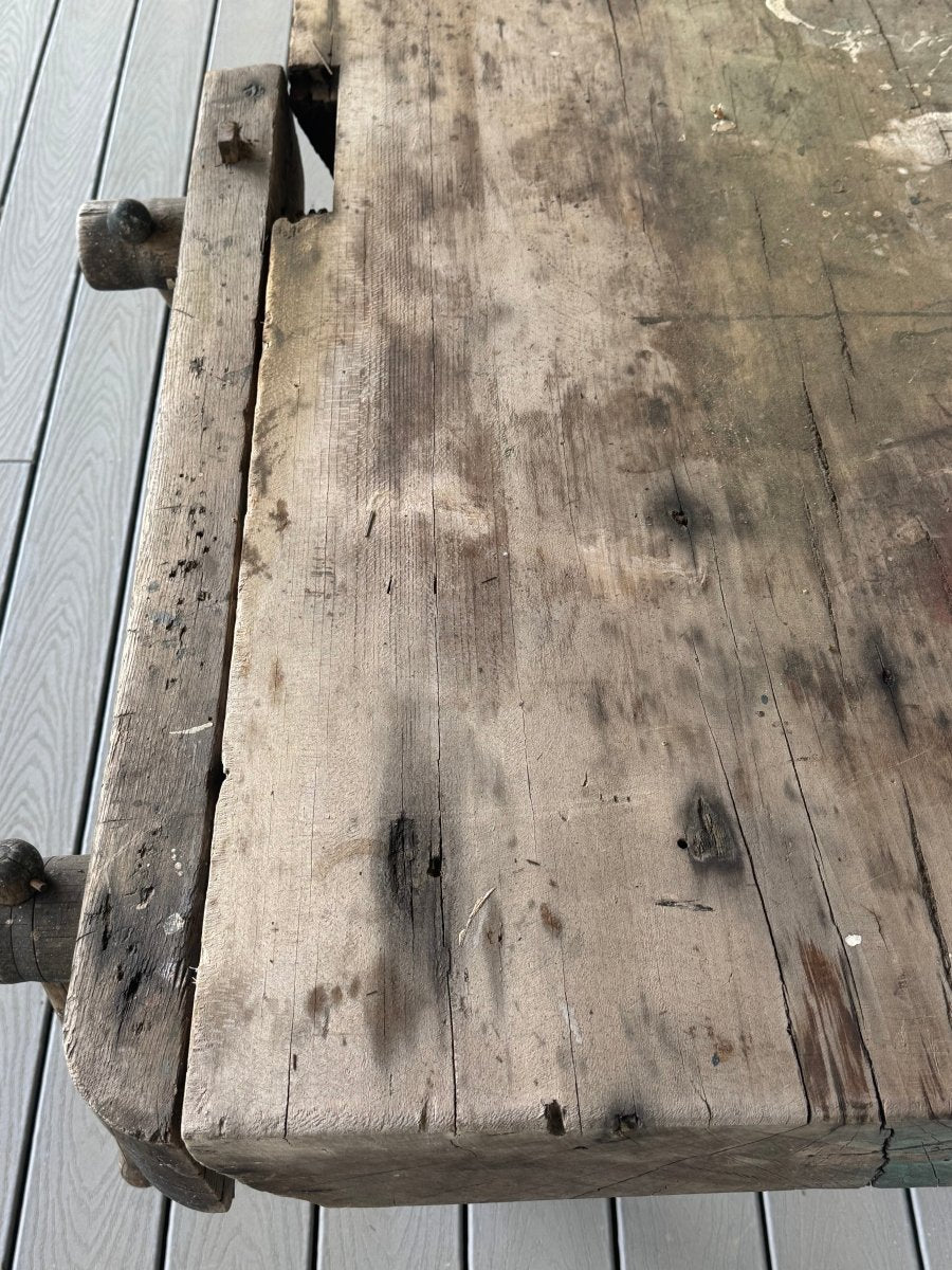 Vintage Tree Slab Workbench - Diamonds & Rust