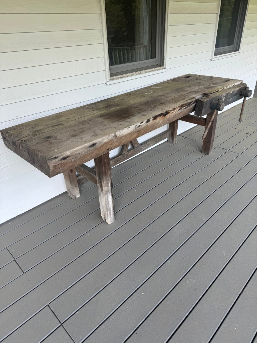 Vintage Tree Slab Workbench - Diamonds & Rust