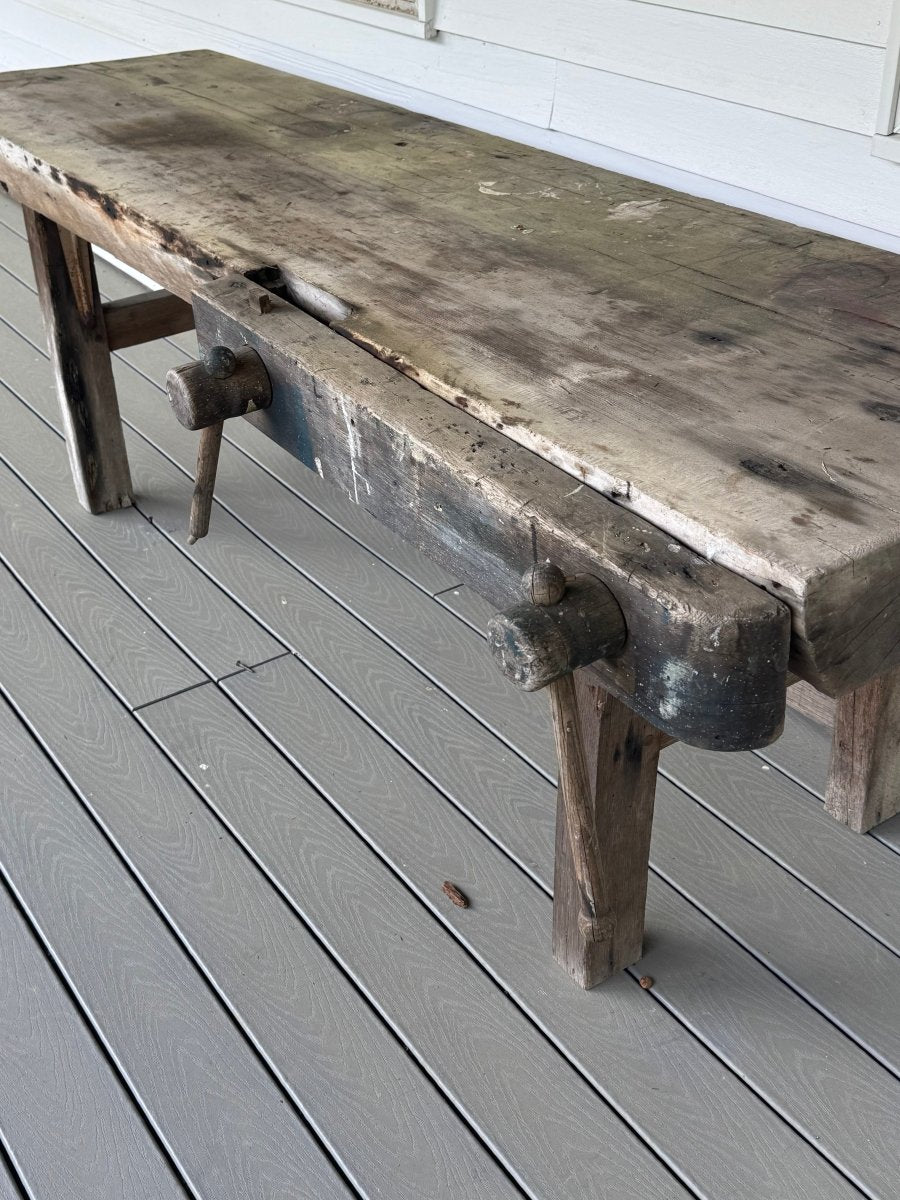 Vintage Tree Slab Workbench - Diamonds & Rust