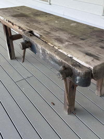 Vintage Tree Slab Workbench - Diamonds & Rust