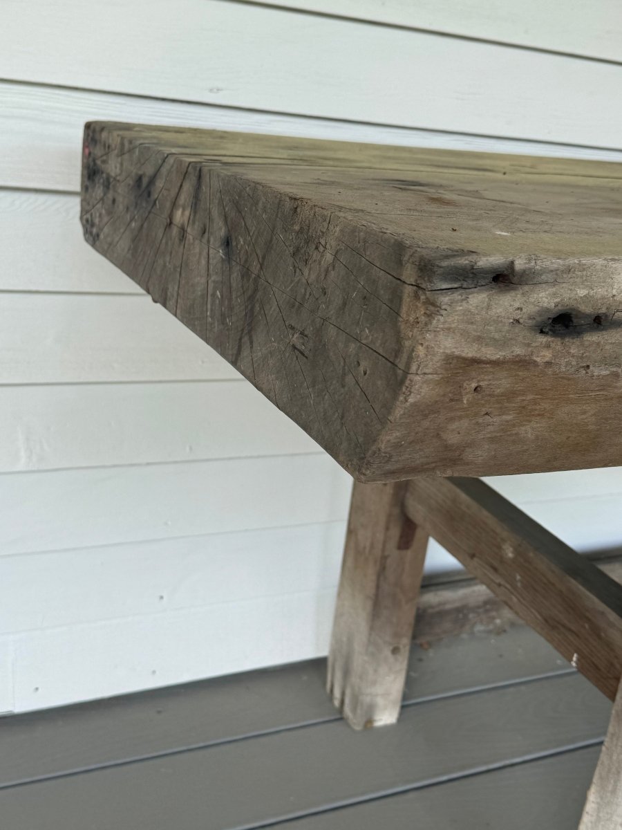 Vintage Tree Slab Workbench - Diamonds & Rust