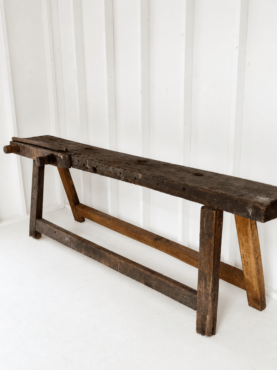 Vintage Tree Slab Workbench - Diamonds & Rust