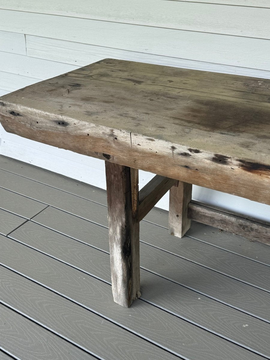 Vintage Tree Slab Workbench - Diamonds & Rust