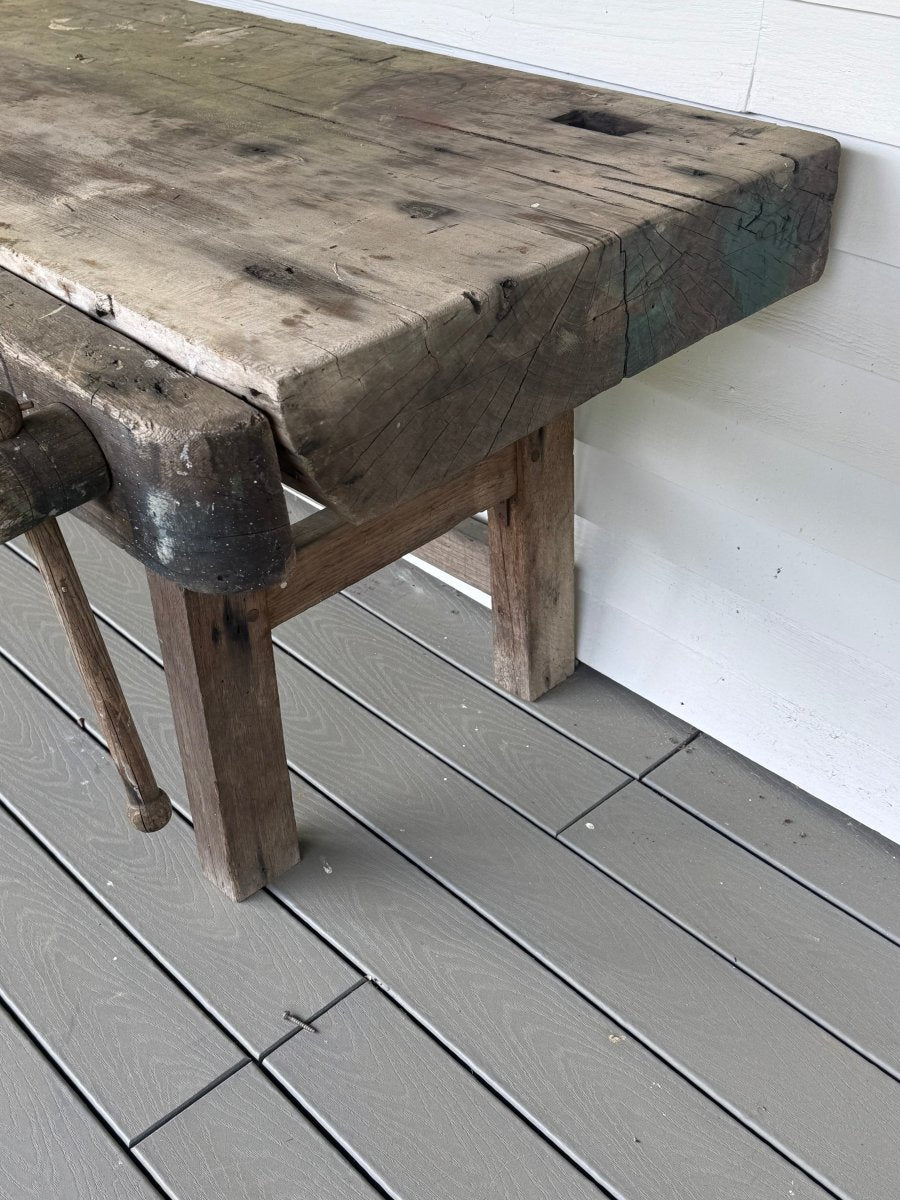 Vintage Tree Slab Workbench - Diamonds & Rust