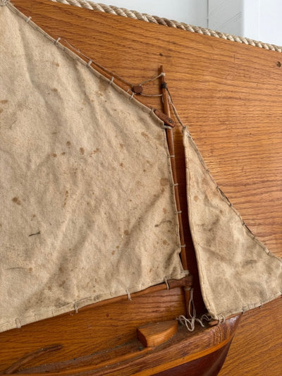 Vintage Wood Sailboat w/ Canvas Sail Wall Art - Diamonds & Rust