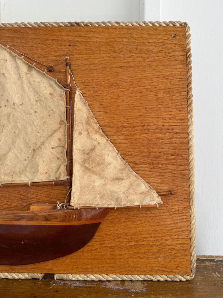 Vintage Wood Sailboat w/ Canvas Sail Wall Art - Diamonds & Rust