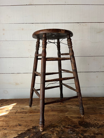 Vintage Wood Stool - Diamonds & Rust