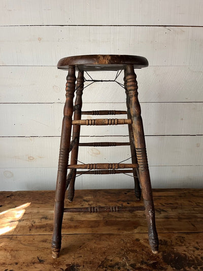 Vintage Wood Stool - Diamonds & Rust