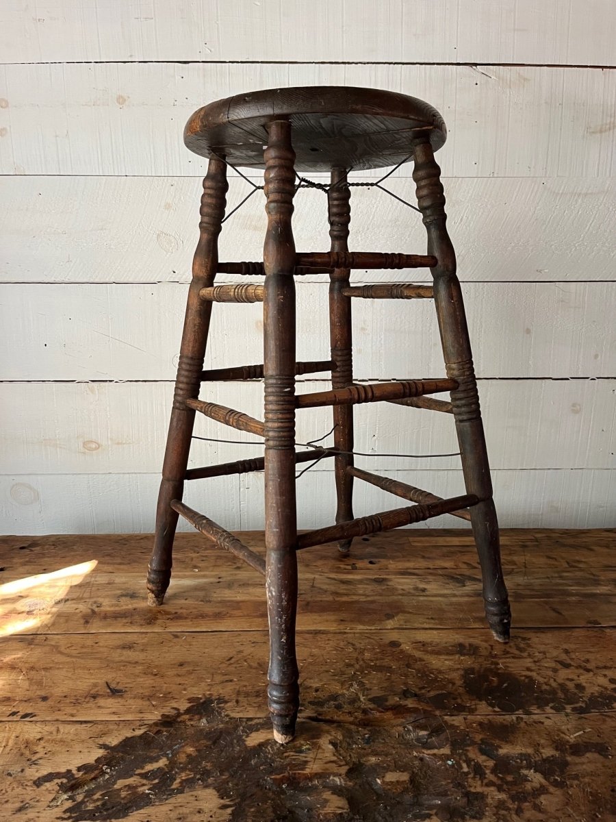 Vintage Wood Stool - Diamonds & Rust