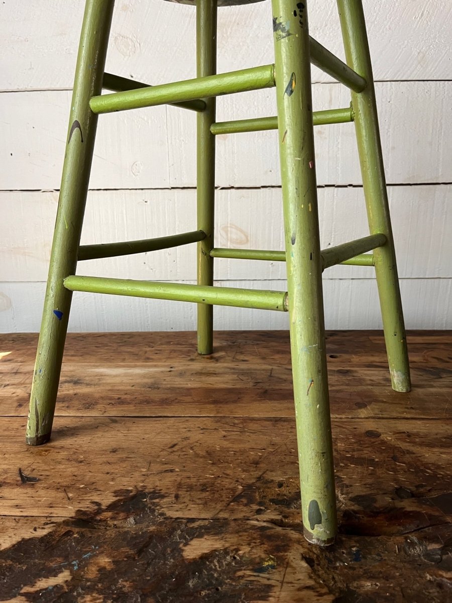 Vintage Wood Stool - Avocado Green - Diamonds & Rust